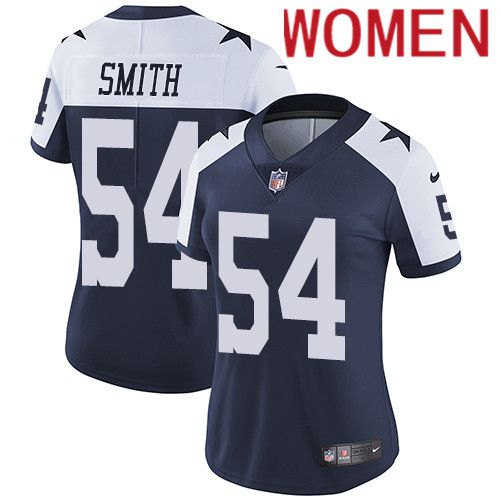 Women Dallas Cowboys #54 Jaylon Smith Nike Navy Blue Throwback Alternate NFL Jersey->women nfl jersey->Women Jersey